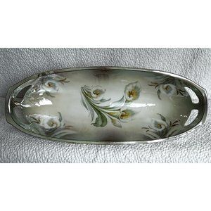 Vintage White Calla Lily Flowers Celery Dish 12”L x 4 3/4”W Unmarked Beautiful